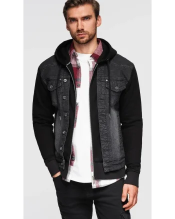 Jacheta din denim cu gluga, Negru