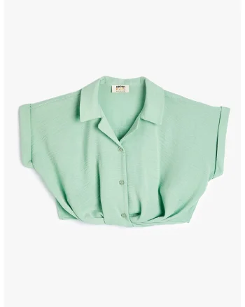 Camasa crop cu revere decupate, Verde deschis
