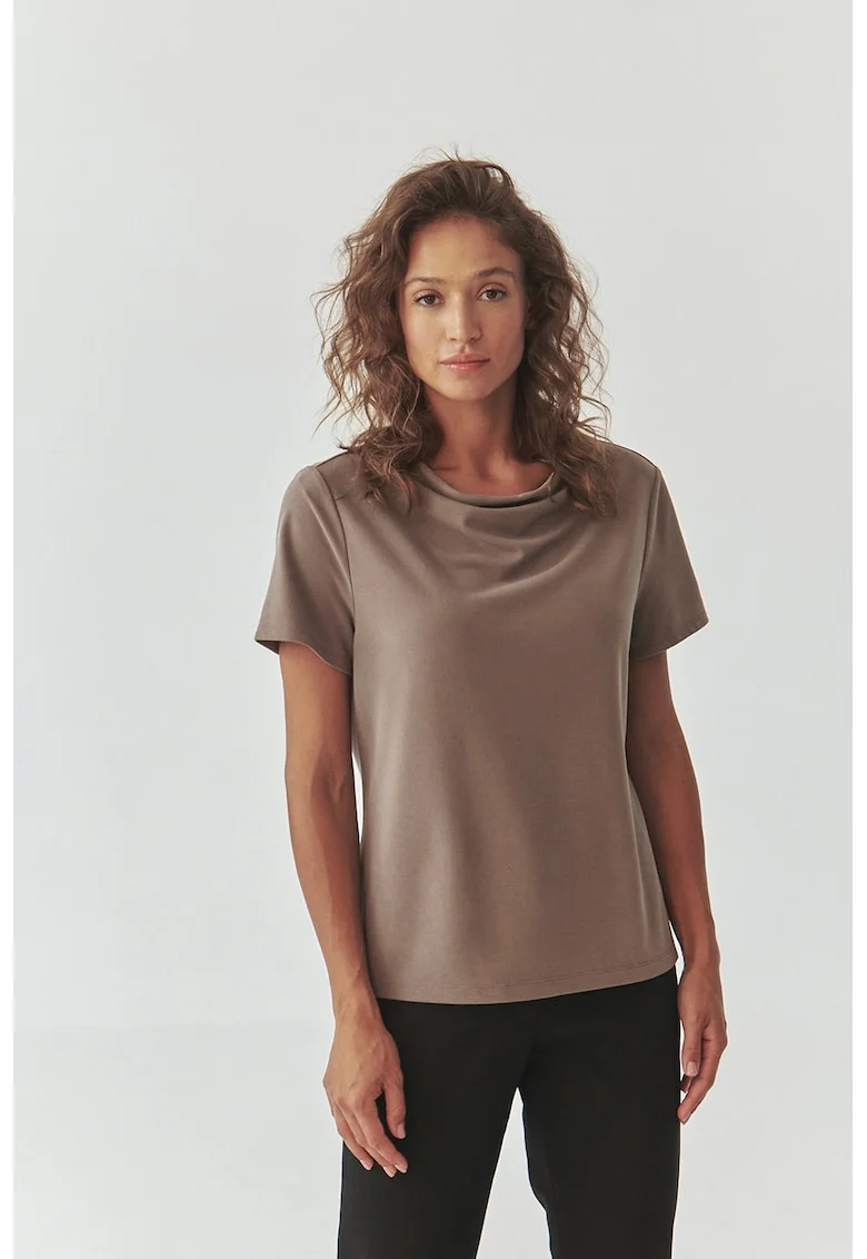 Bluza din amestec de modal cu decolteu drapat Luca, Maro taupe