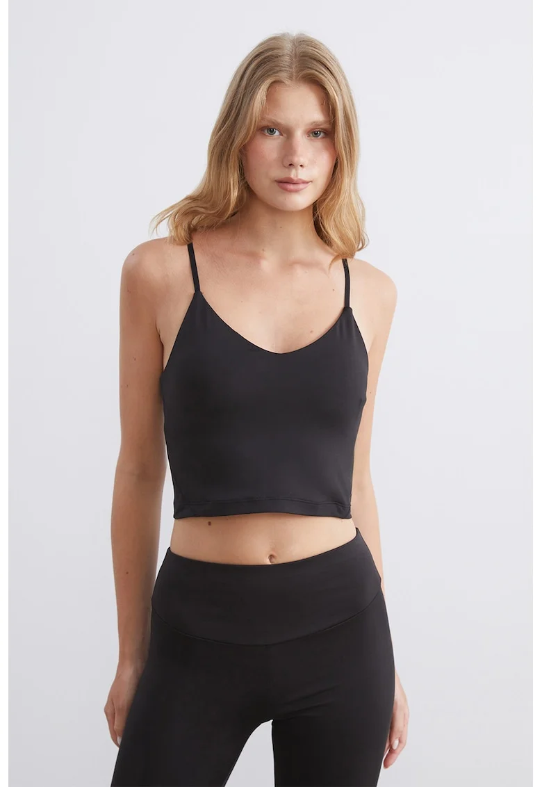 Top crop cu decolteu in V, Negru