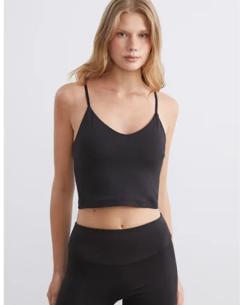 Top crop cu decolteu in V, Negru