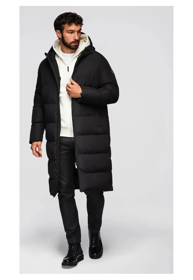 Geacă lungă clasică cu glugă  OM-JALJ-0269, Negru