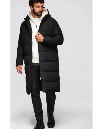 Geacă lungă clasică cu glugă  OM-JALJ-0269, Negru