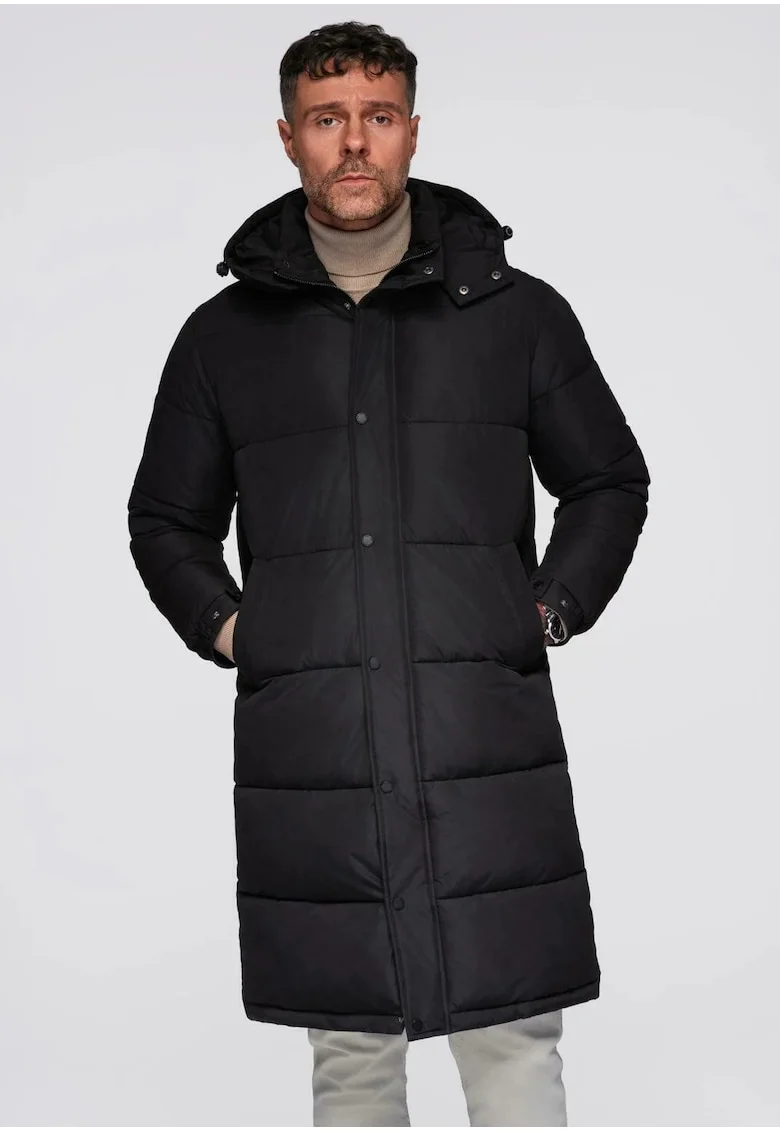 Geaca lunga in stil de palton  OM-JALJ-0309, Negru