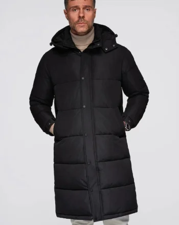 Geaca lunga in stil de palton  OM-JALJ-0309, Negru