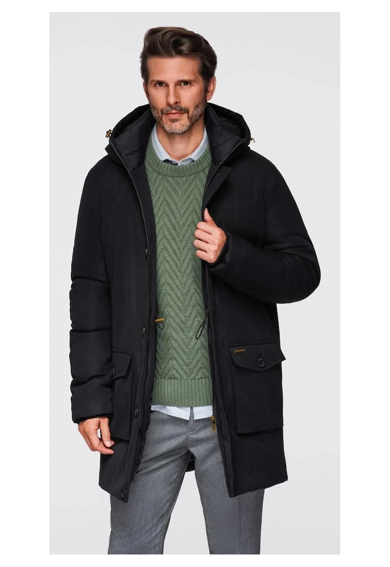 Parka eleganta cu buzunare cargo si gluga  OM-JAPJ-0287, Negru