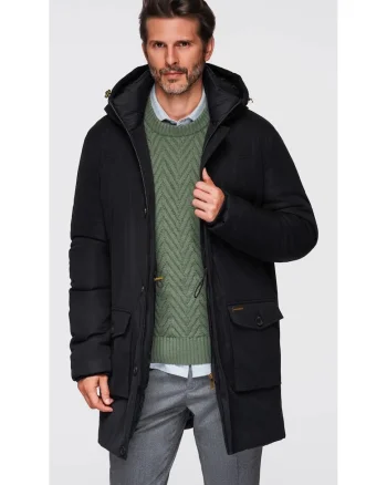 Parka eleganta cu buzunare cargo si gluga  OM-JAPJ-0287, Negru