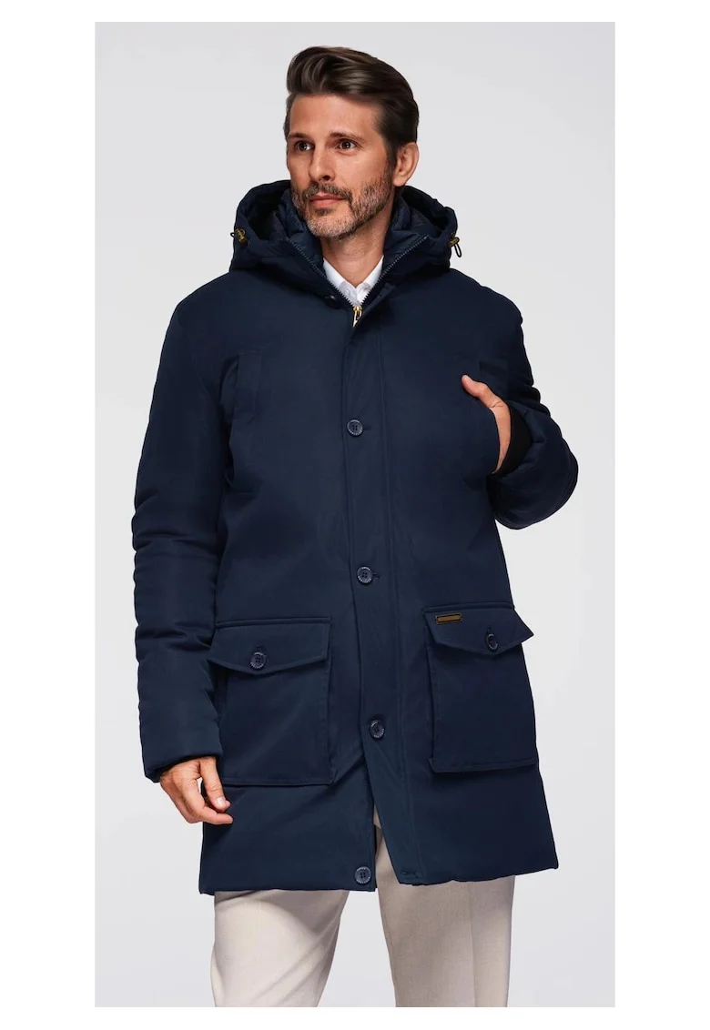 Parka eleganta cu buzunare cargo si gluga  OM-JAPJ-0287, Albastru inchis