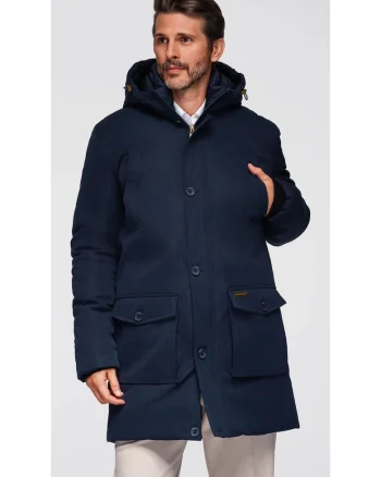 Parka eleganta cu buzunare cargo si gluga  OM-JAPJ-0287, Albastru inchis