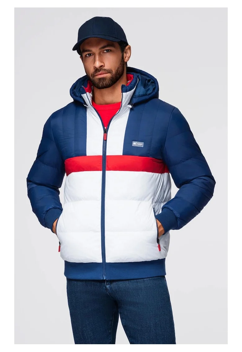 Jacheta sport colorata in stil retro  OM-JALP-0296, Albastru inchis