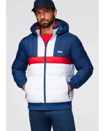 Jacheta sport colorata in stil retro  OM-JALP-0296, Albastru inchis