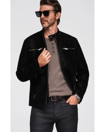 Jacheta de motociclista eleganta  C637, Negru, Negru