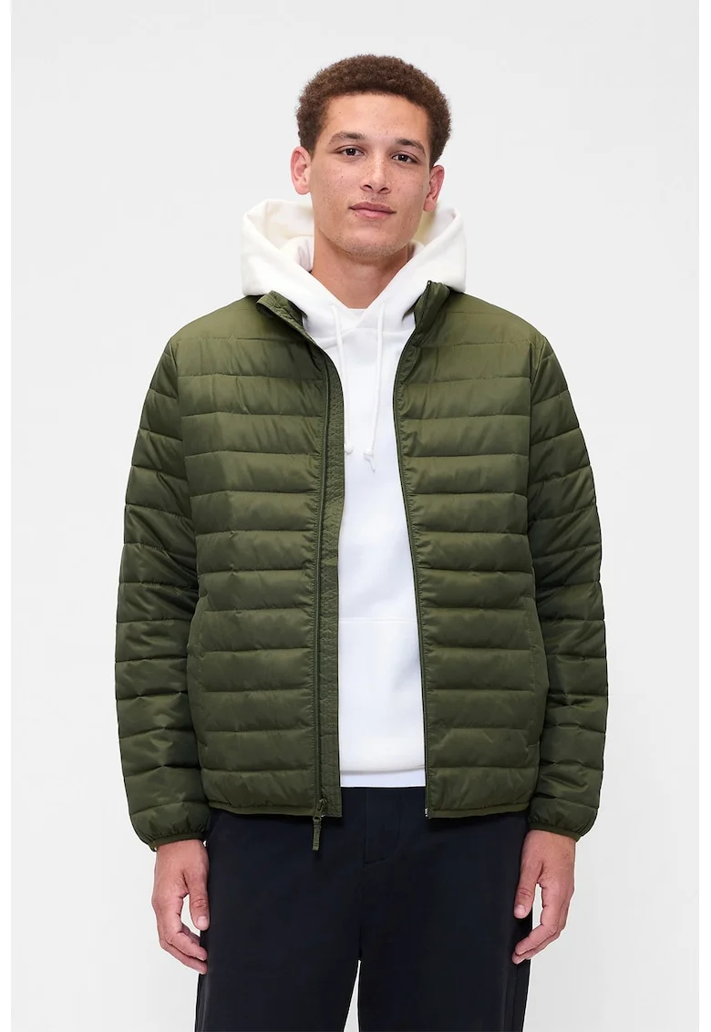 Jacheta pufoasa cu guler si fermoar, Verde aquamarin