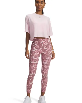 Colanti crop cu model abstract, pentru fitness Motion, Rosu stins/Alb murdar