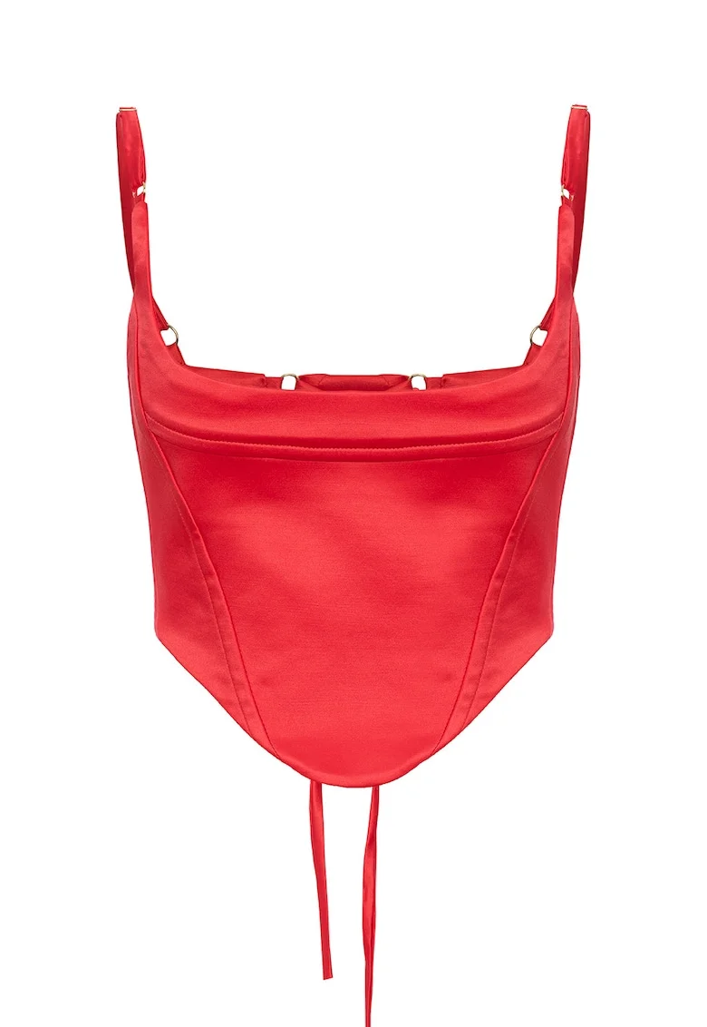 Top-corset cu snururi de ajustare, Rosu