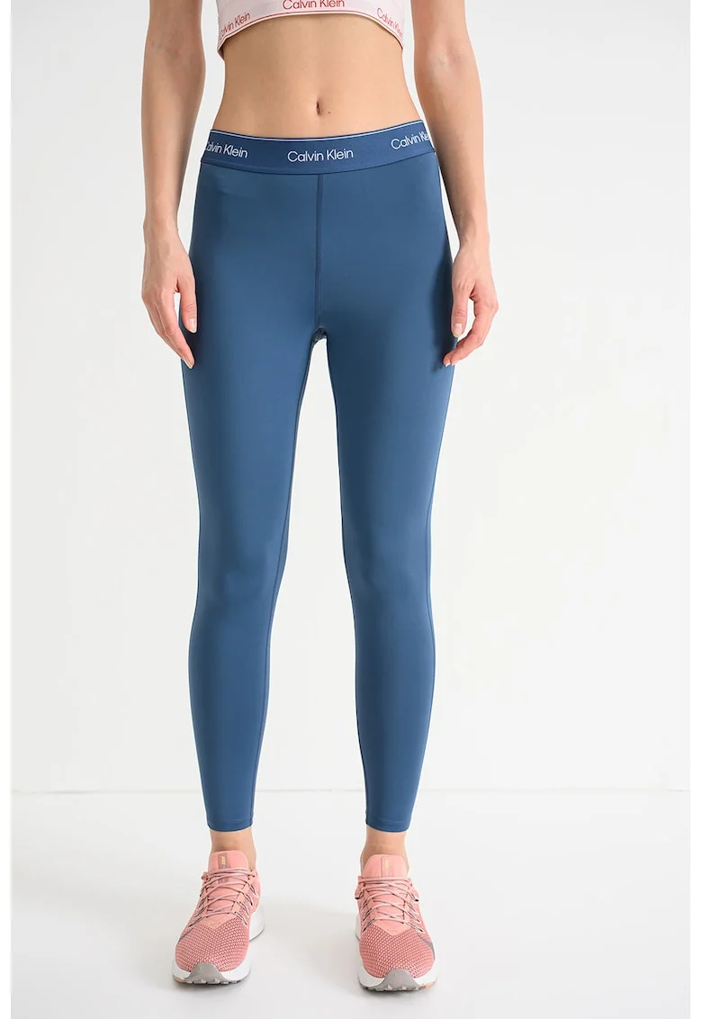 Colanti crop cu logo, pentru fitness, Albastru