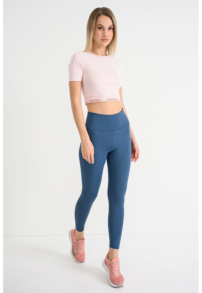Tricou crop cu logo, pentru fitness, Roz/Roz pal