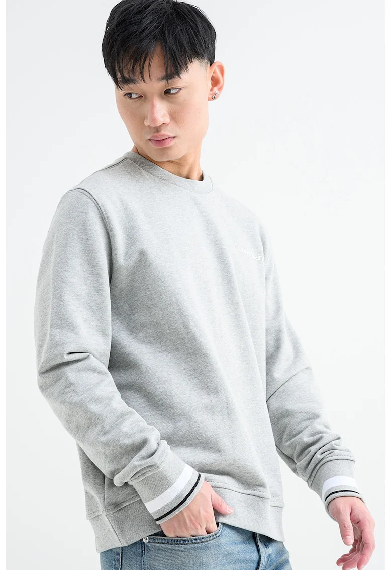 Bluza de trening cu imprimeu logo, pentru fitness, Gri melange