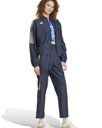 Pantaloni drepti cu slituri cu fermoar Tiro, Albastru inchis/Galben pal
