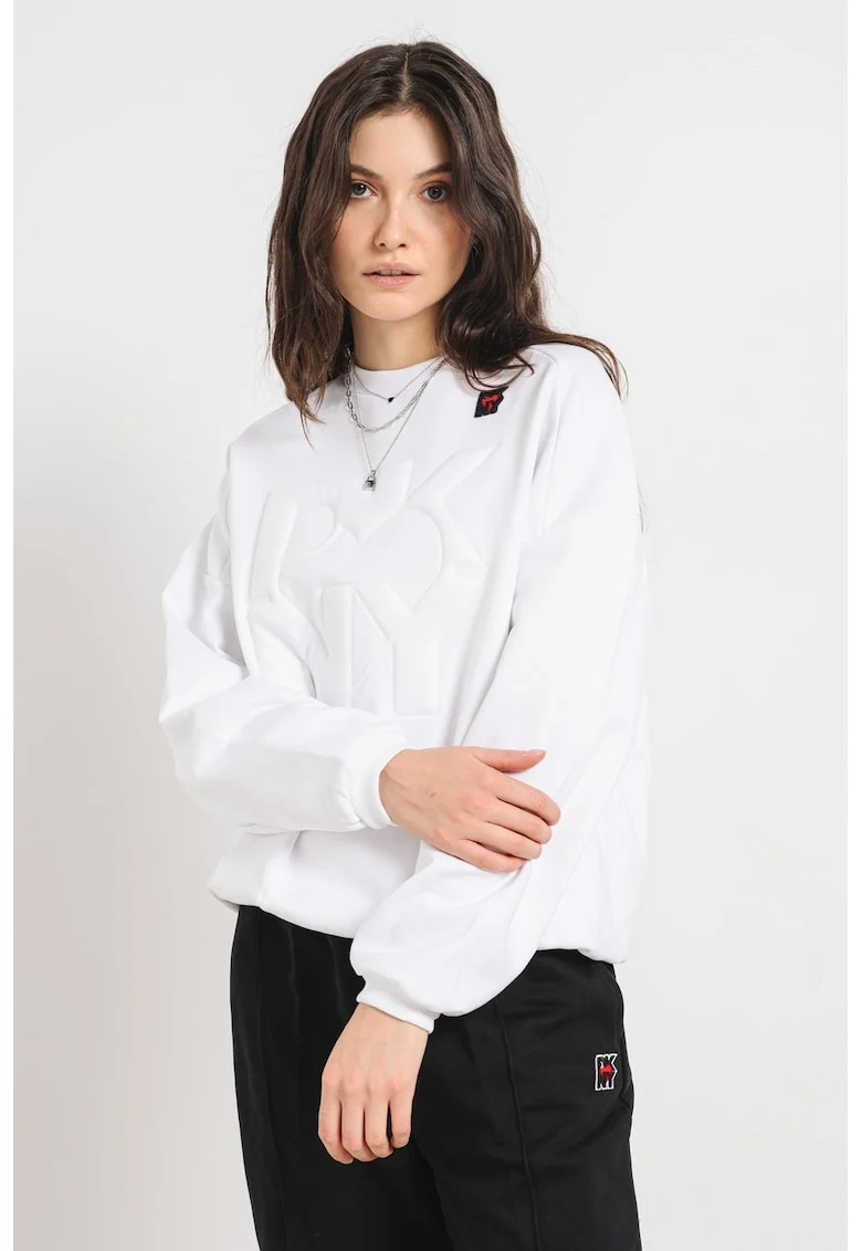 Bluza de trening supradimensionata de bumbac cu logo, Alb optic