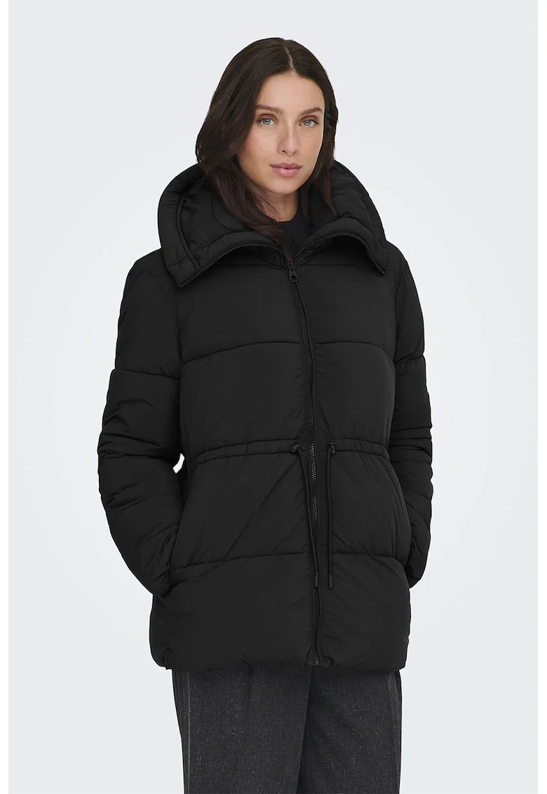 Geaca parka cu guler inalt, Negru