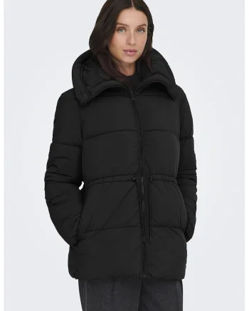 Geaca parka cu guler inalt, Negru