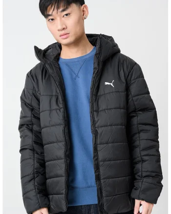 Geaca matlasata cu logo si gluga, Negru