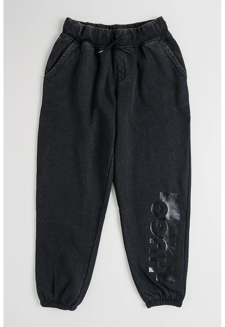 Pantaloni de trening cu imprimeu logo, Negru
