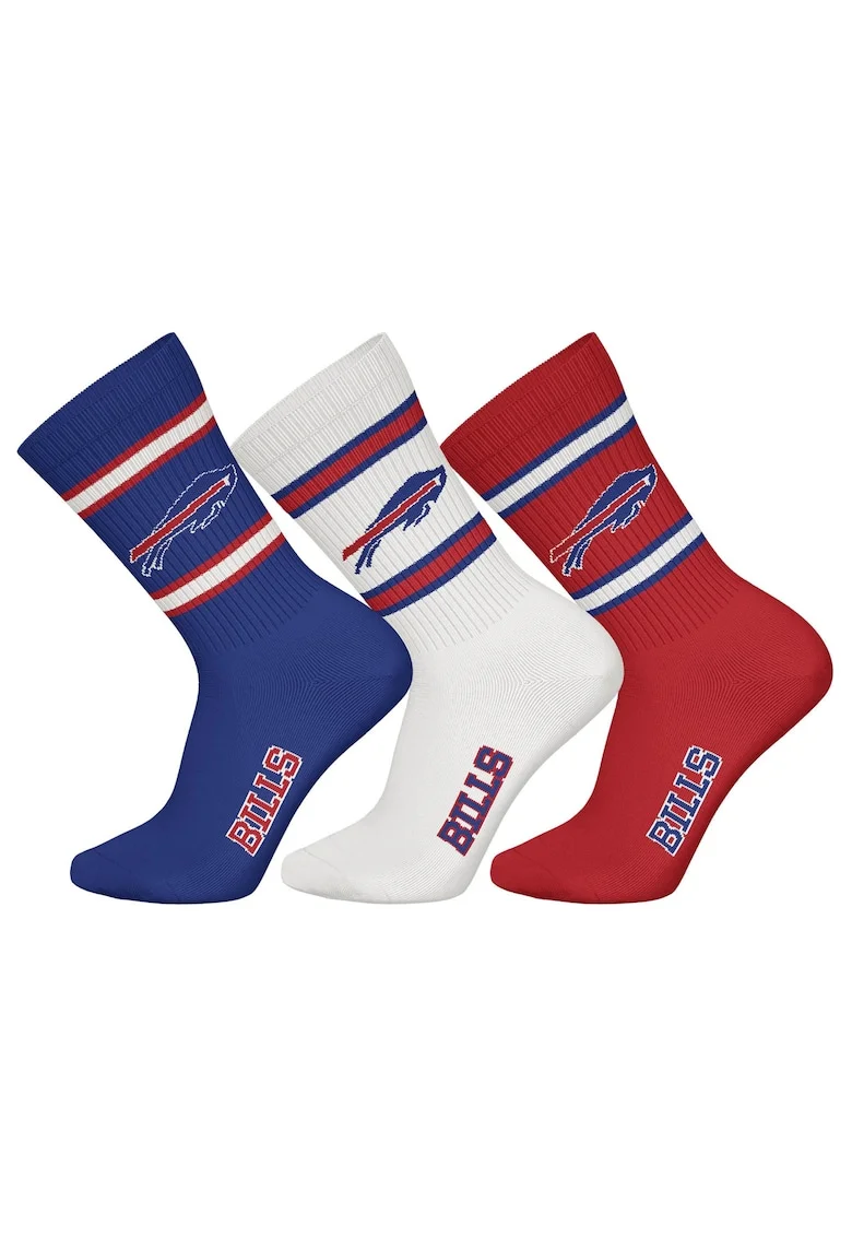 Set de sosete lungi unisex NFL - 3 perechi, Alb fildes/Rosu inchis/Albastru indigo