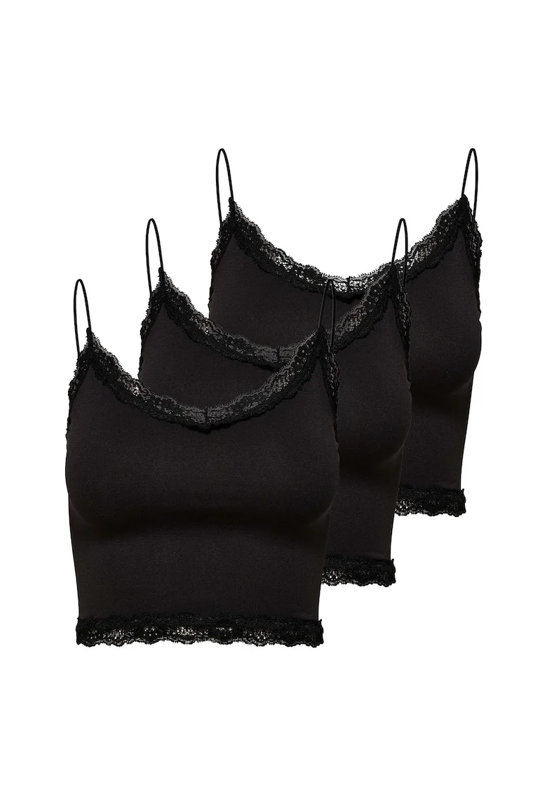 Set de top-uri slim fit crop Vicky - 3 piese, Negru