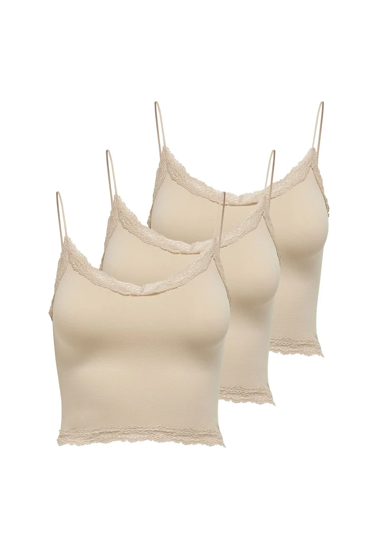 Set de top-uri slim fit crop Vicky - 3 piese, Bej