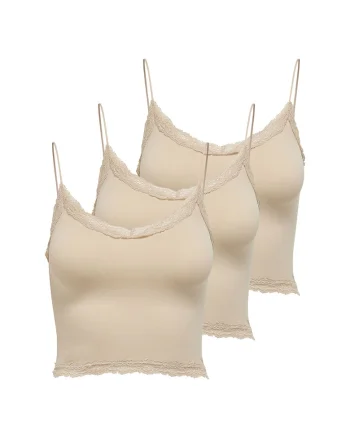 Set de top-uri slim fit crop Vicky - 3 piese, Bej