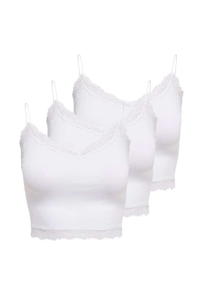 Set de top-uri slim fit crop Vicky - 3 piese, Alb
