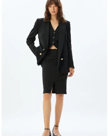 Fusta creion cu slit frontal, Negru