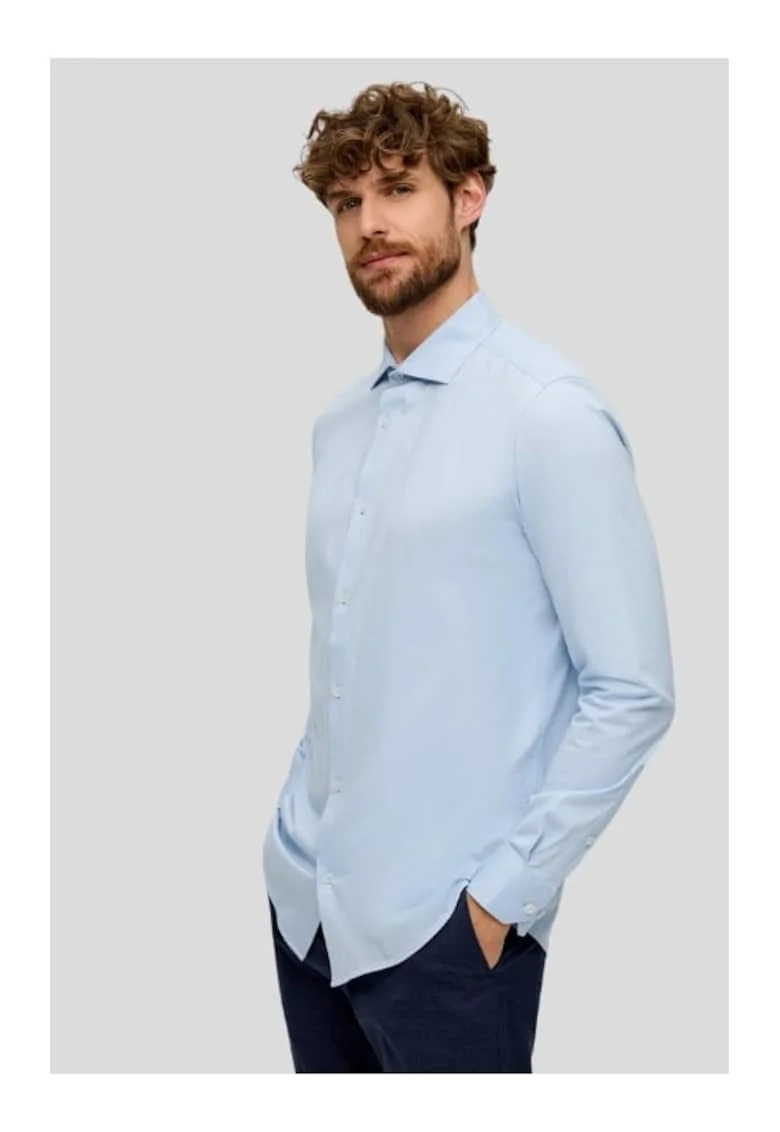 Camasa barbati cu maneca lunga din jerse de bumbac, croiala Tailored fit, Albastru deschis, Albastru deschis