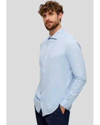Camasa barbati cu maneca lunga din jerse de bumbac, croiala Tailored fit, Albastru deschis, Albastru deschis
