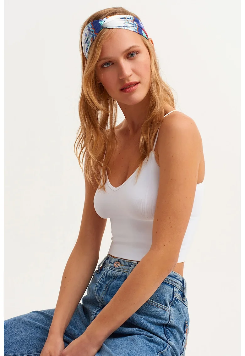 Top crop cu decolteu in V, Alb