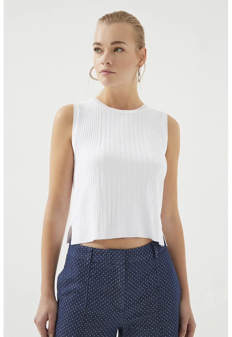 Top crop cu striatii, Alb optic