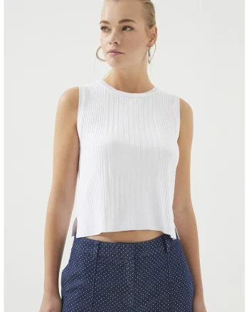 Top crop cu striatii, Alb optic