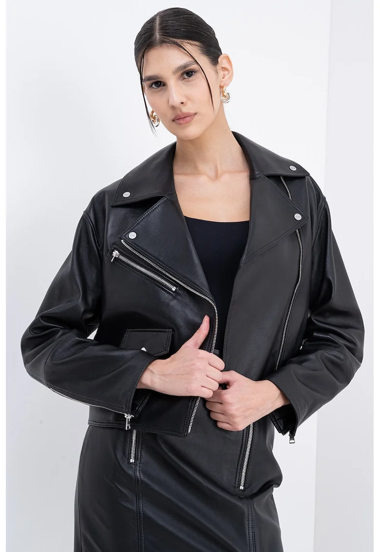 Jacheta biker din piele Laridas, Negru