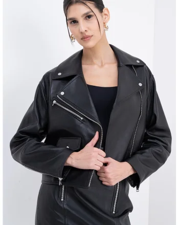 Jacheta biker din piele Laridas, Negru