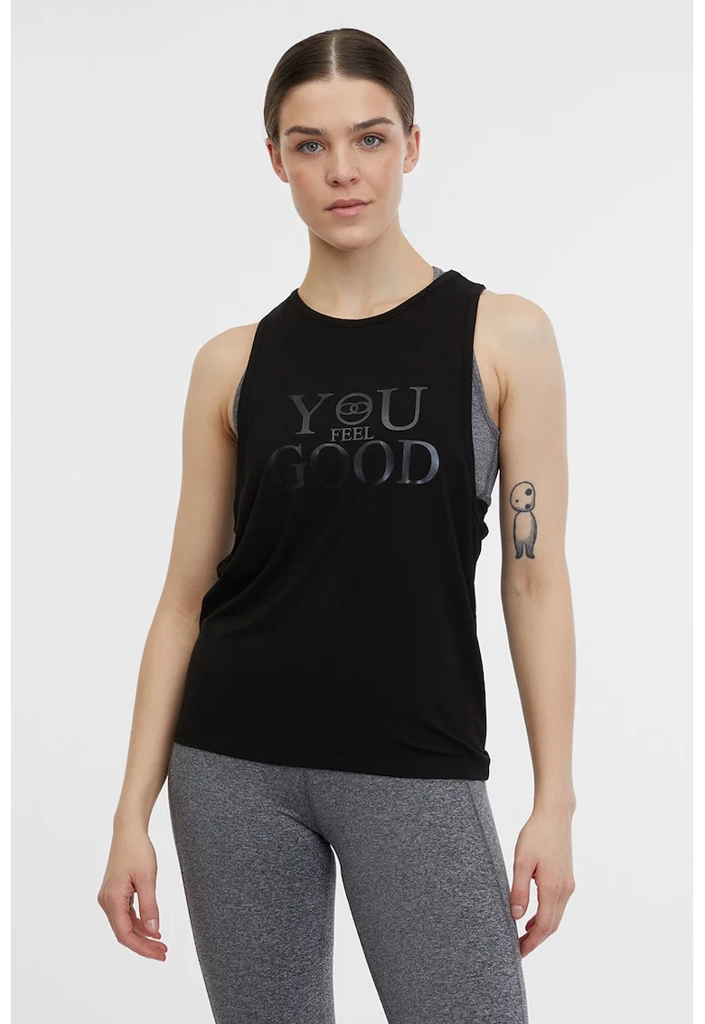 Top cu decupaj pe partea din spate pentru fitness, Negru