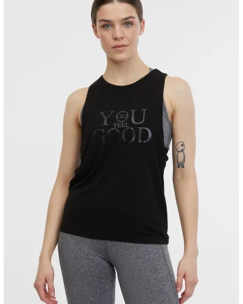 Top cu decupaj pe partea din spate pentru fitness, Negru