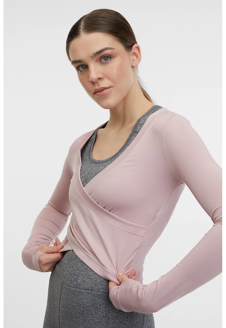Bluza crop cu croiala petrecuta pentru fitness, Roz pastel