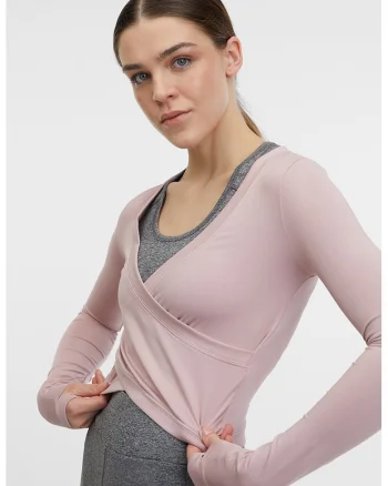 Bluza crop cu croiala petrecuta pentru fitness, Roz pastel