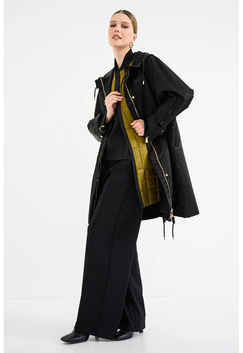 Jacheta parka lunga cu model 2in1, Negru