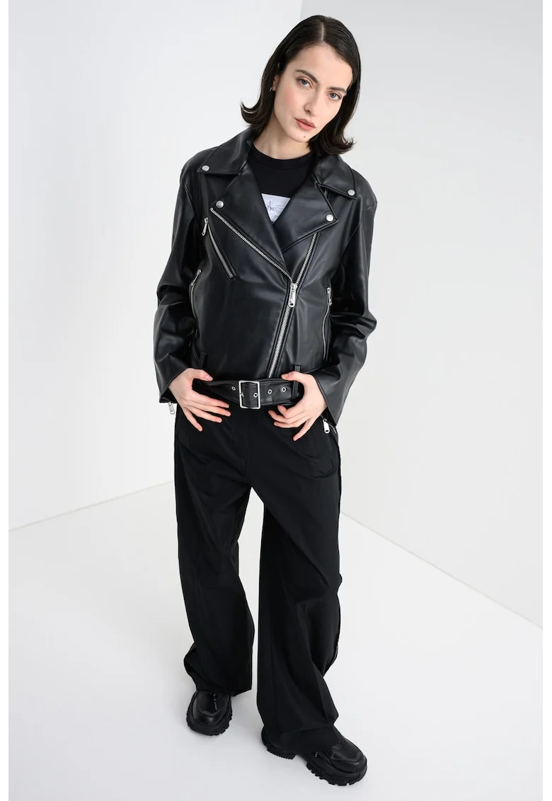 Jacheta biker de piele ecologica, Negru