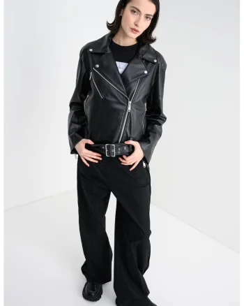 Jacheta biker de piele ecologica, Negru