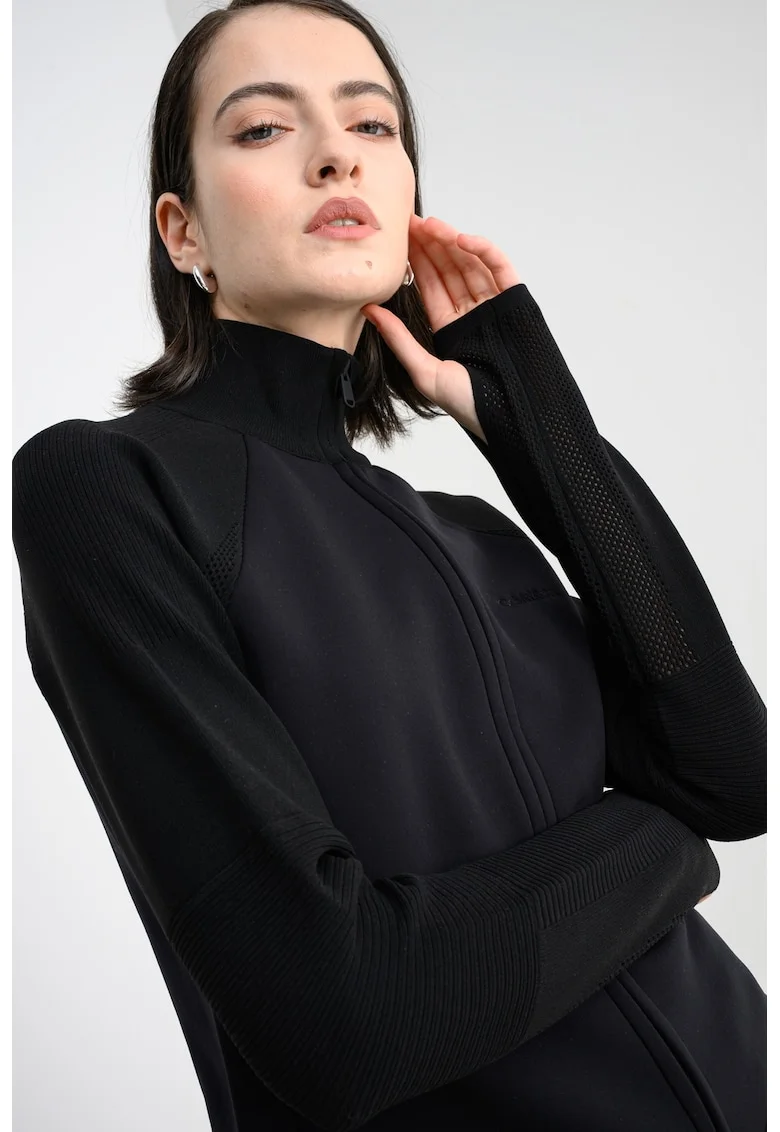 Bluza de trening cu fermoar si decupaj pentru deget, pentru antrenament, Negru