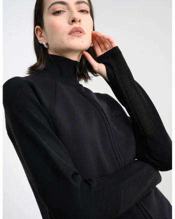 Bluza de trening cu fermoar si decupaj pentru deget, pentru antrenament, Negru